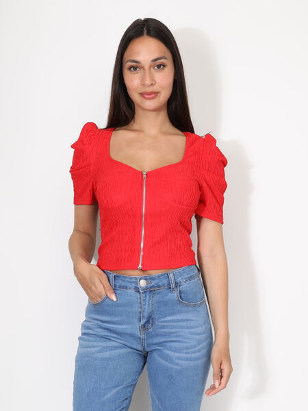Zipped top with gigot sleeves image number 0