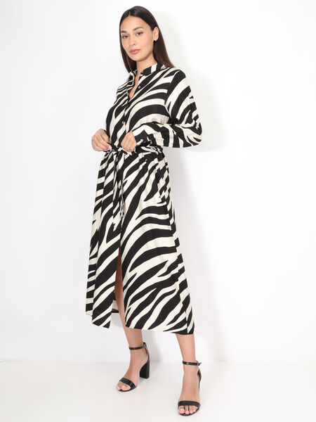 Textured long dress with zebra pattern